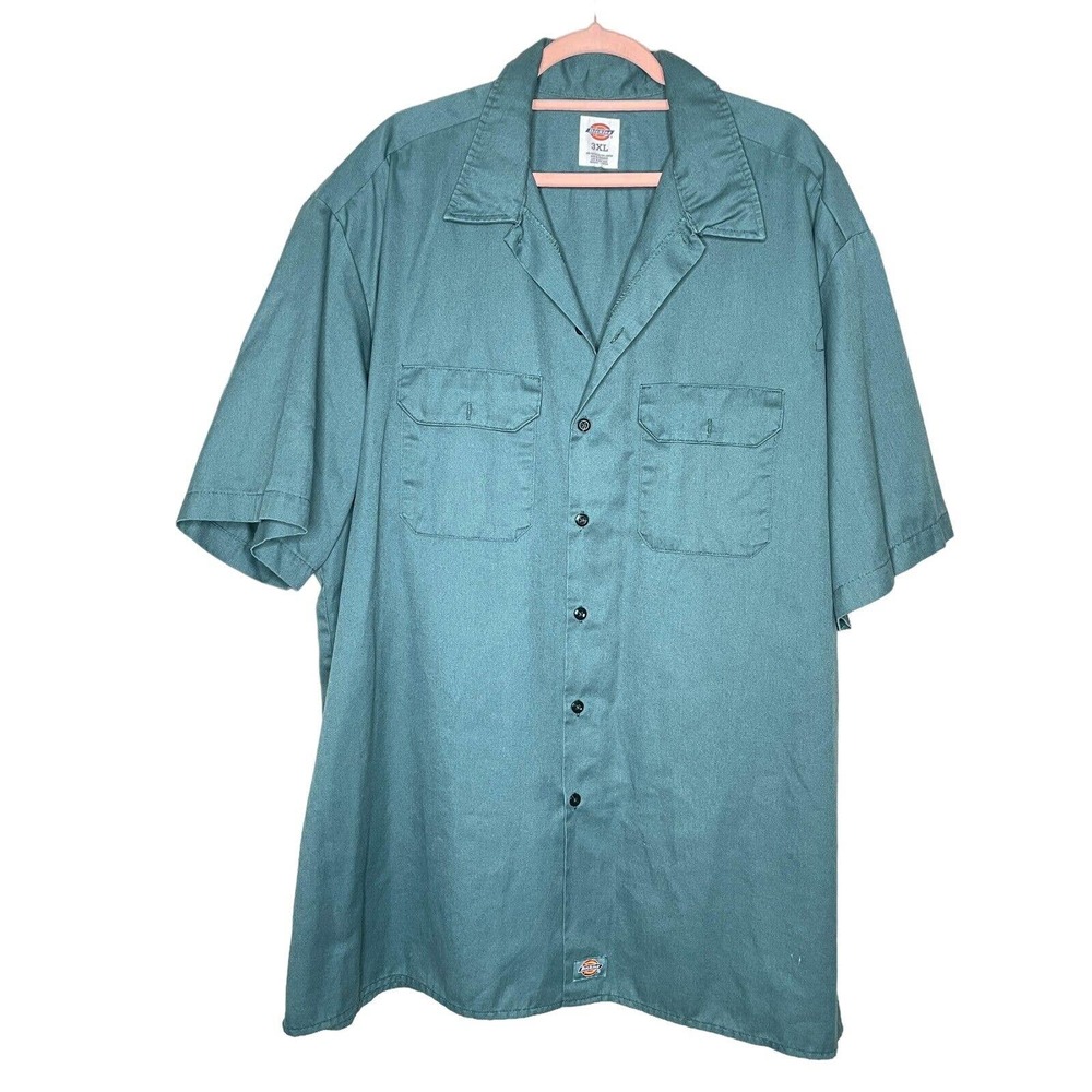Dickies 3XL Mens Blue Short Sleeve Chest Pockets Collared Button Up Shirt